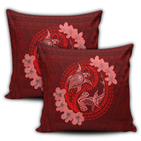 Hawaii Yin Yang Turtle Shark Hibiscus Plumeria Pillow Covers - Red - AH - Polynesian Pride