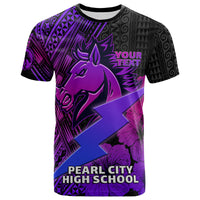 Hawaii Custom T Shirt Pearl City High School Horse and Thunder Hibiscus Polynesian LT10 - Polynesian Pride