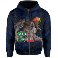 Kakau Blue Hawaii Warrior Football Hoodie (Zip) - Polynesian Pride