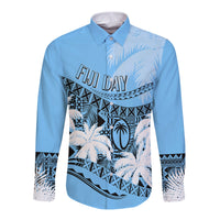 Personalised Fiji Day Long Sleeves Button Shirt Flying Fijians Masi Kesa Style - Turquoise LT7 Unisex Turquoise - Polynesian Pride