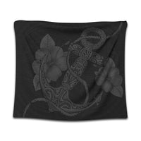 Hawaiian Anchor Poly Tribal Hibiscus Polynesian Tapestry Gray - AH Wall Tapestry Black - Polynesian Pride