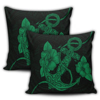 Hawaiian Anchor Poly Tribal Hibiscus Polynesian Pillow Covers Green - AH - Polynesian Pride