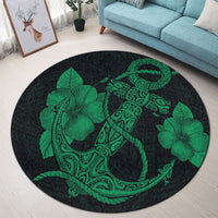 Hawaiian Anchor Poly Tribal Hibiscus Polynesian Round Carpet Green - AH - Polynesian Pride