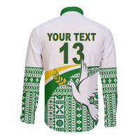 (Custom Text and Number) Tailevu Rugby Hawaii Long Sleeve Button Shirt Fiji Rugby Tapa Pattern White LT13 - Polynesian Pride