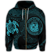 Hawaiian Coat of Arms Turtle Polynesian Zip Hoodie Blue - Polynesian Pride