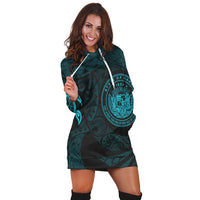 Hawaiian Coat Of Arms Turtle Polynesian Hoodie Dress Blue AH - Polynesian Pride