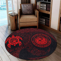 Hawaiian Coat Of Arms Turtle Polynesian Round Carpet Red AH - Polynesian Pride
