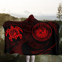 Hawaiian Coat Of Arms Turtle Polynesian Hooded Blanket Red AH - Polynesian Pride