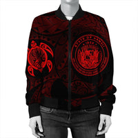 Hawaiian Coat Of Arms Turtle Polynesian Bomber Jacket Red AH - Polynesian Pride