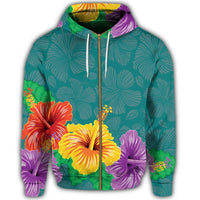 Hawaiian Colorful Hibiscus Polynesian Zip Hoodie - Polynesian Pride