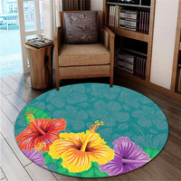 Hawaiian Colorful Hibiscus Polynesian Round Carpet - AH - Polynesian Pride