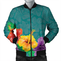 Hawaiian Colorful Hibiscus Polynesian Bomber Jacket - AH Black Unisex - Polynesian Pride