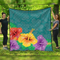 Hawaiian Colorful Hibiscus Polynesian Premium Quilts - AH Black - Polynesian Pride
