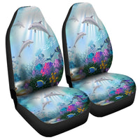 Hawaiian Dolphins Play The Ocean Polynesian Car Seat Covers - AH Universal Fit Black - Polynesian Pride