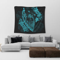 Hawaiian Fish Hook Hibiscus Banzai Surfing Polynesian Tapestry Blue - AH - Polynesian Pride