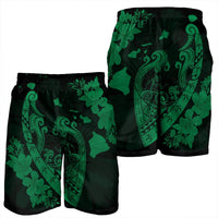 Hawaiian Fish Hook Hibiscus Banzai Surfing Polynesian Men's Shorts Green - AH - Polynesian Pride