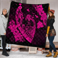 Hawaiian Fish Hook Hibiscus Banzai Surfing Polynesian Premium Quilts Pink - AH - Polynesian Pride