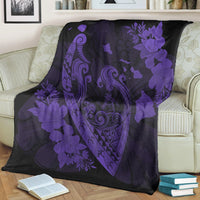 Hawaiian Fish Hook Hibiscus Banzai Surfing Polynesian Premium Blankets Purple - AH - Polynesian Pride