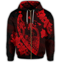 Hawaiian Fish Hook Hibiscus Banzai Surfing Polynesian Zip Hoodie Red - Polynesian Pride