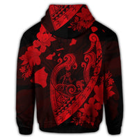 Hawaiian Fish Hook Hibiscus Banzai Surfing Polynesian Zip Hoodie Red - Polynesian Pride