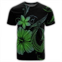 Hawaiian Fish Hook Hibiscus Plumeria Polynesian T Shirt Green - Polynesian Pride