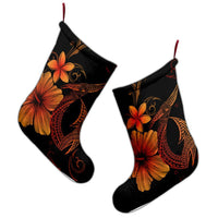 Hawaiian Fish Hook Hibiscus Plumeria Polynesian Christmas Stocking - Orange - AH - Polynesian Pride