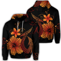 Hawaiian Fish Hook Hibiscus Plumeria Polynesian Hoodie Orange Unisex Art - Polynesian Pride