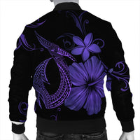 Hawaiian Fish Hook Hibiscus Plumeria Polynesian Bomber Jacket - Purple - AH - Polynesian Pride