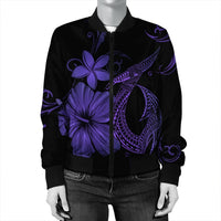 Hawaiian Fish Hook Hibiscus Plumeria Polynesian Bomber Jacket - Purple - AH - Polynesian Pride