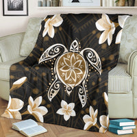 Hawaiian Gold Turtle Plumeria Premium Blankets AH - Polynesian Pride