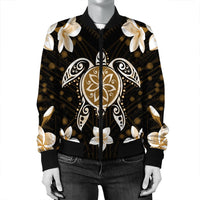 Hawaiian Gold Turtle Plumeria Bomber Jacket AH - Polynesian Pride