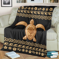 Hawaiian Golden Turtle Hibiscus Plumeria Polynesian Premium Blankets - AH - Polynesian Pride
