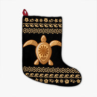 Hawaiian Golden Turtle Hibiscus Plumeria Polynesian Christmas Stocking - AH Christmas Stocking 26 X 42 cm Black - Polynesian Pride