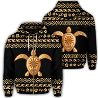 Hawaiian Golden Turtle Hibiscus Plumeria Polynesian Zip Hoodie Unisex Art - Polynesian Pride