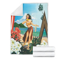 Hawaiian Hibiscus Aloha Hula Girl Dance On The Beach Premium Blankets - AH - Polynesian Pride