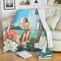 Hawaiian Hibiscus Aloha Hula Girl Dance On The Beach Premium Blankets - AH White - Polynesian Pride