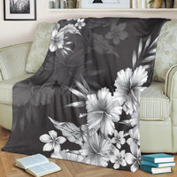 Hawaiian Hibiscus Black And White Polynesian Premium Blankets - AH - Polynesian Pride