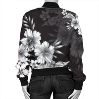 Hawaiian Hibiscus Black And White Polynesian Bomber Jacket - AH - Polynesian Pride