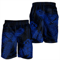 Hawaiian Hibiscus Memory Turtle Polynesian Men's Shorts Blue - AH - Polynesian Pride