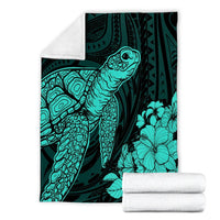 Hawaiian Hibiscus Memory Turtle Polynesian Premium Blankets Turquoise - AH - Polynesian Pride