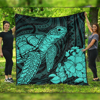 Hawaiian Hibiscus Memory Turtle Polynesian Premium Quilts Turquoise - AH Black - Polynesian Pride