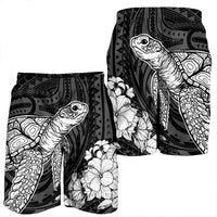Hawaiian Hibiscus Memory Turtle Polynesian Men's Shorts White - AH - Polynesian Pride