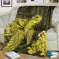 Hawaiian Hibiscus Memory Turtle Polynesian Premium Blankets Yellow - AH - Polynesian Pride