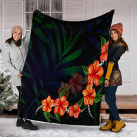 Hawaiian Hibiscus Palm Tree Background Polynesian Premium Blankets - AH - Polynesian Pride