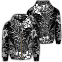Hawaiian Hibiscus Plumeria and Pineapple Polynesian Zip Hoodie Unisex Art - Polynesian Pride