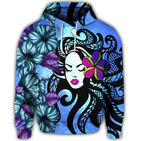Hawaiian Hibiscus Plumeria Hula Girl Polynesian Hoodie - Polynesian Pride