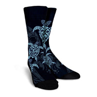 Hawaiian Hibiscus Plumeria Sea Turtle Polynesian Crew Socks - AH - Polynesian Pride