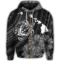 Hawaiian Hibiscus Sea Turtle Swim Polynesian Zip Hoodie - Polynesian Pride