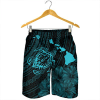 Hawaiian Hibiscus Sea Turtle Swim Polynesian Men's Shorts - Blue - AH - Polynesian Pride