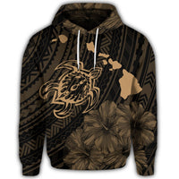 Hawaiian Hibiscus Sea Turtle Swim Polynesian Hoodie Gold - Polynesian Pride